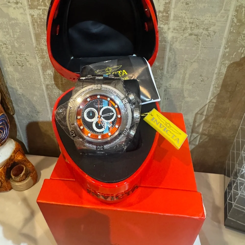 Invicta Bolt Zeus Reserve Racing Team Men's Silver and Orange Watch NEW TAGS HTF